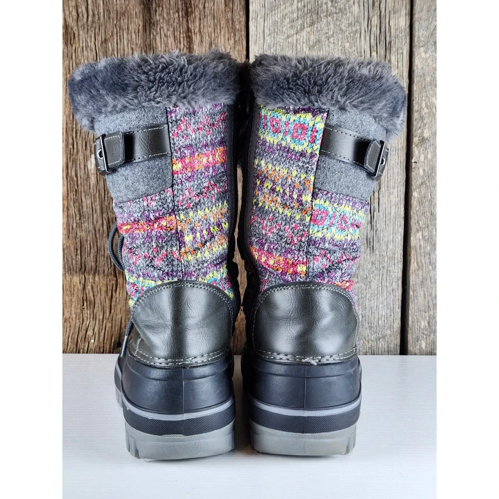 Kids Winter Snow Boots Dream Pairs Grey Multi Faux Fur Size 4
